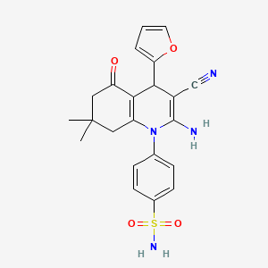 molecular formula C22H22N4O4S B11597589 4-[2-amino-3-cyano-4-(furan-2-yl)-7,7-dimethyl-5-oxo-5,6,7,8-tetrahydroquinolin-1(4H)-yl]benzenesulfonamide 