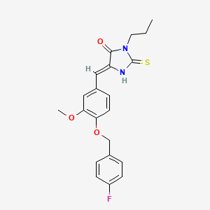 molecular formula C21H21FN2O3S B11597601 (5Z)-5-({4-[(4-Fluorophenyl)methoxy]-3-methoxyphenyl}methylidene)-3-propyl-2-sulfanylideneimidazolidin-4-one 