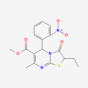 molecular formula C17H17N3O5S B11597648 methyl 2-ethyl-7-methyl-5-(2-nitrophenyl)-3-oxo-2,3-dihydro-5H-[1,3]thiazolo[3,2-a]pyrimidine-6-carboxylate CAS No. 618075-67-5