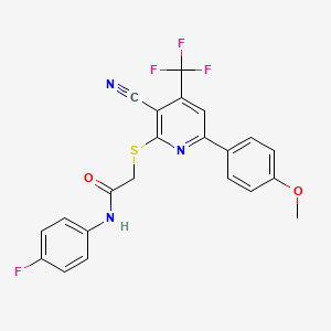 2-{[3-cyano-6-(4-methoxyphenyl)-4-(trifluoromethyl)pyridin-2-yl]sulfanyl}-N-(4-fluorophenyl)acetamide