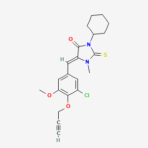 molecular formula C21H23ClN2O3S B11597667 (5Z)-5-[3-chloro-5-methoxy-4-(prop-2-yn-1-yloxy)benzylidene]-3-cyclohexyl-1-methyl-2-thioxoimidazolidin-4-one 