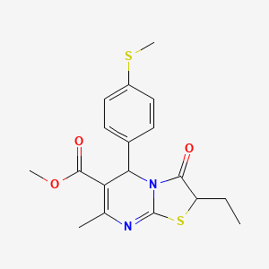 molecular formula C18H20N2O3S2 B11597711 Methyl 2-ethyl-7-methyl-5-(4-(methylthio)phenyl)-3-oxo-3,5-dihydro-2H-thiazolo[3,2-a]pyrimidine-6-carboxylate CAS No. 618075-65-3