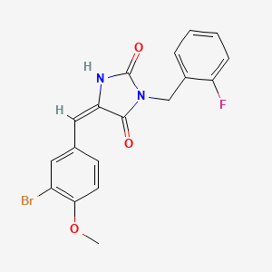 molecular formula C18H14BrFN2O3 B11597721 (5E)-5-(3-bromo-4-methoxybenzylidene)-3-(2-fluorobenzyl)imidazolidine-2,4-dione 