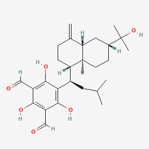 molecular formula C28H40O6 B1159774 5-[(1R)-1-[(1S,4aS,6R,8aS)-6-(2-hydroxypropan-2-yl)-8a-methyl-4-methylidene-1,2,3,4a,5,6,7,8-octahydronaphthalen-1-yl]-3-methylbutyl]-2,4,6-trihydroxybenzene-1,3-dicarbaldehyde CAS No. 218290-59-6