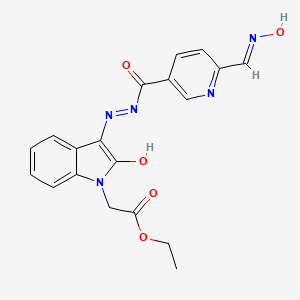 ethyl {(3Z)-3-[2-({6-[(E)-(hydroxyimino)methyl]pyridin-3-yl}carbonyl)hydrazinylidene]-2-oxo-2,3-dihydro-1H-indol-1-yl}acetate