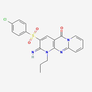 5-(4-chlorophenyl)sulfonyl-6-imino-7-propyl-1,7,9-triazatricyclo[8.4.0.03,8]tetradeca-3(8),4,9,11,13-pentaen-2-one