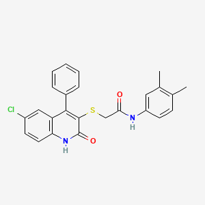 molecular formula C25H21ClN2O2S B11597836 2-[(6-chloro-2-oxo-4-phenyl-1,2-dihydroquinolin-3-yl)sulfanyl]-N-(3,4-dimethylphenyl)acetamide 