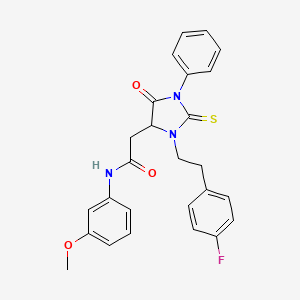 molecular formula C26H24FN3O3S B11597848 2-{3-[2-(4-fluorophenyl)ethyl]-5-oxo-1-phenyl-2-thioxoimidazolidin-4-yl}-N-(3-methoxyphenyl)acetamide 