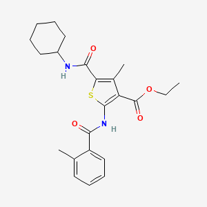 molecular formula C23H28N2O4S B11597898 Ethyl 5-(cyclohexylcarbamoyl)-4-methyl-2-(2-methylbenzamido)thiophene-3-carboxylate 