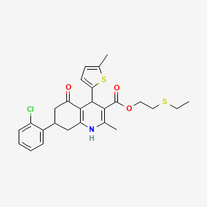 molecular formula C26H28ClNO3S2 B11597913 2-(Ethylsulfanyl)ethyl 7-(2-chlorophenyl)-2-methyl-4-(5-methylthiophen-2-yl)-5-oxo-1,4,5,6,7,8-hexahydroquinoline-3-carboxylate 