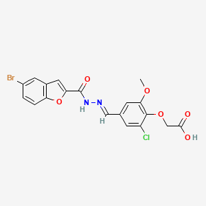 molecular formula C19H14BrClN2O6 B11597932 {4-[(E)-{2-[(5-bromo-1-benzofuran-2-yl)carbonyl]hydrazinylidene}methyl]-2-chloro-6-methoxyphenoxy}acetic acid 