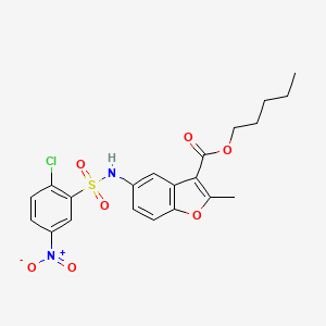 molecular formula C21H21ClN2O7S B11597934 Pentyl 5-{[(2-chloro-5-nitrophenyl)sulfonyl]amino}-2-methyl-1-benzofuran-3-carboxylate 