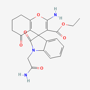 molecular formula C21H21N3O6 B11597970 Ethyl 2-amino-1'-(2-amino-2-oxoethyl)-2',5-dioxo-1',2',5,6,7,8-hexahydrospiro[chromene-4,3'-indole]-3-carboxylate 