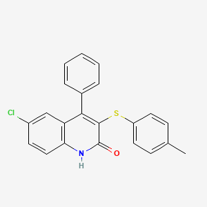 molecular formula C22H16ClNOS B11597979 6-chloro-3-[(4-methylphenyl)thio]-4-phenylquinolin-2(1H)-one 