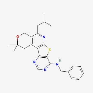 N-benzyl-4,4-dimethyl-8-(2-methylpropyl)-5-oxa-11-thia-9,14,16-triazatetracyclo[8.7.0.02,7.012,17]heptadeca-1(10),2(7),8,12(17),13,15-hexaen-13-amine