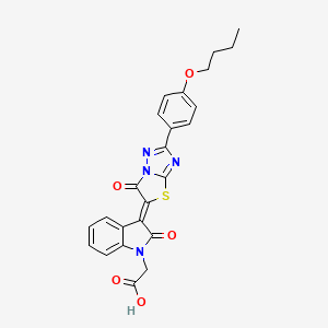 molecular formula C24H20N4O5S B11598023 2-(3-(2-(4-Butoxyphenyl)-6-oxothiazolo[3,2-b][1,2,4]triazol-5(6H)-ylidene)-2-oxoindolin-1-yl)acetic acid 