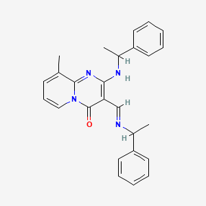 molecular formula C26H26N4O B11598085 9-Methyl-2-[(1-phenylethyl)amino]-3-[(E)-[(1-phenylethyl)imino]methyl]-4H-pyrido[1,2-A]pyrimidin-4-one 