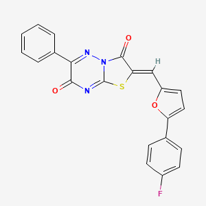 molecular formula C22H12FN3O3S B11598147 (2Z)-2-{[5-(4-fluorophenyl)furan-2-yl]methylidene}-6-phenyl-7H-[1,3]thiazolo[3,2-b][1,2,4]triazine-3,7(2H)-dione 