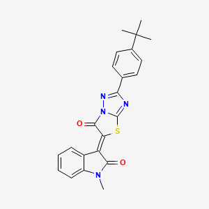 molecular formula C23H20N4O2S B11598152 (3Z)-3-[2-(4-tert-butylphenyl)-6-oxo[1,3]thiazolo[3,2-b][1,2,4]triazol-5(6H)-ylidene]-1-methyl-1,3-dihydro-2H-indol-2-one 