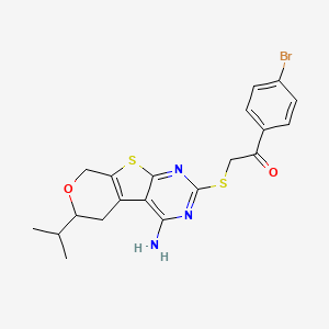 2-[(3-amino-12-propan-2-yl-11-oxa-8-thia-4,6-diazatricyclo[7.4.0.02,7]trideca-1(9),2,4,6-tetraen-5-yl)sulfanyl]-1-(4-bromophenyl)ethanone