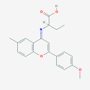 2-{[(4E)-2-(4-methoxyphenyl)-6-methyl-4H-chromen-4-ylidene]amino}butanoic acid