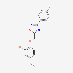 molecular formula C18H17BrN2O2 B11598256 5-[(2-Bromo-4-ethylphenoxy)methyl]-3-(4-methylphenyl)-1,2,4-oxadiazole 