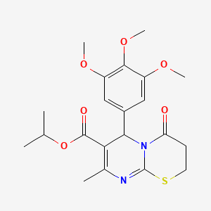 molecular formula C21H26N2O6S B11598260 propan-2-yl 8-methyl-4-oxo-6-(3,4,5-trimethoxyphenyl)-3,4-dihydro-2H,6H-pyrimido[2,1-b][1,3]thiazine-7-carboxylate 