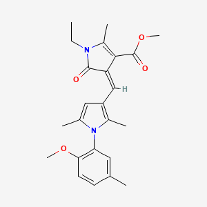 molecular formula C24H28N2O4 B11598280 methyl (4Z)-1-ethyl-4-{[1-(2-methoxy-5-methylphenyl)-2,5-dimethyl-1H-pyrrol-3-yl]methylidene}-2-methyl-5-oxo-4,5-dihydro-1H-pyrrole-3-carboxylate 