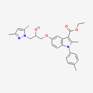 molecular formula C27H31N3O4 B11598327 Ethyl 5-[3-(3,5-dimethylpyrazol-1-yl)-2-hydroxypropoxy]-2-methyl-1-(4-methylphenyl)indole-3-carboxylate 