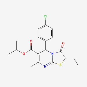 molecular formula C19H21ClN2O3S B11598378 isopropyl 5-(4-chlorophenyl)-2-ethyl-7-methyl-3-oxo-2,3-dihydro-5H-[1,3]thiazolo[3,2-a]pyrimidine-6-carboxylate 