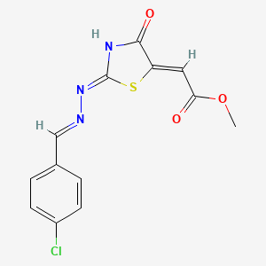 molecular formula C13H10ClN3O3S B11598383 methyl (2Z)-{(2Z)-2-[(2E)-(4-chlorobenzylidene)hydrazinylidene]-4-oxo-1,3-thiazolidin-5-ylidene}ethanoate 