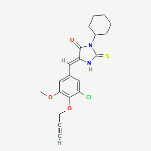 molecular formula C20H21ClN2O3S B11598469 (5Z)-5-[3-chloro-5-methoxy-4-(prop-2-yn-1-yloxy)benzylidene]-3-cyclohexyl-2-thioxoimidazolidin-4-one 