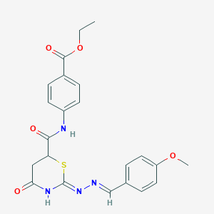 molecular formula C22H22N4O5S B11598482 Ethyl 4-{2-[(2E)-2-[(4-methoxyphenyl)methylidene]hydrazin-1-YL]-4-oxo-5,6-dihydro-4H-1,3-thiazine-6-amido}benzoate 