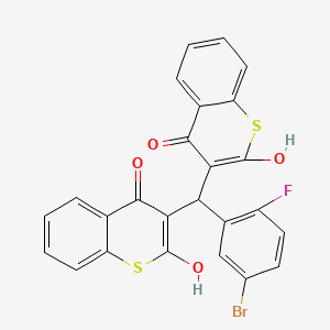 molecular formula C25H14BrFO4S2 B11598501 3,3'-[(5-bromo-2-fluorophenyl)methanediyl]bis(4-hydroxy-2H-thiochromen-2-one) 