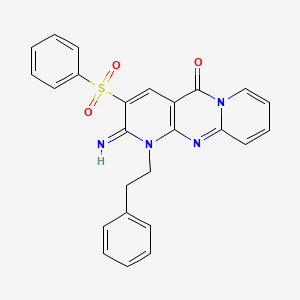 molecular formula C25H20N4O3S B11598556 5-(benzenesulfonyl)-6-imino-7-(2-phenylethyl)-1,7,9-triazatricyclo[8.4.0.03,8]tetradeca-3(8),4,9,11,13-pentaen-2-one 