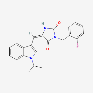 molecular formula C22H20FN3O2 B11598848 (5E)-3-(2-fluorobenzyl)-5-{[1-(propan-2-yl)-1H-indol-3-yl]methylidene}imidazolidine-2,4-dione 