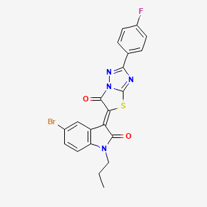 molecular formula C21H14BrFN4O2S B11598866 (3Z)-5-bromo-3-[2-(4-fluorophenyl)-6-oxo[1,3]thiazolo[3,2-b][1,2,4]triazol-5(6H)-ylidene]-1-propyl-1,3-dihydro-2H-indol-2-one 