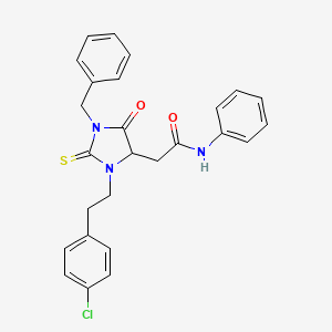 molecular formula C26H24ClN3O2S B11598894 2-{1-benzyl-3-[2-(4-chlorophenyl)ethyl]-5-oxo-2-thioxoimidazolidin-4-yl}-N-phenylacetamide 