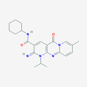 N-cyclohexyl-6-imino-13-methyl-2-oxo-7-propan-2-yl-1,7,9-triazatricyclo[8.4.0.03,8]tetradeca-3(8),4,9,11,13-pentaene-5-carboxamide