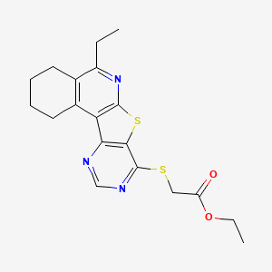 ethyl 2-[(8-ethyl-11-thia-9,14,16-triazatetracyclo[8.7.0.02,7.012,17]heptadeca-1,7,9,12,14,16-hexaen-13-yl)sulfanyl]acetate