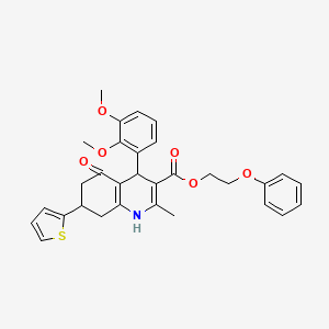 2-Phenoxyethyl 4-(2,3-dimethoxyphenyl)-2-methyl-5-oxo-7-(thiophen-2-yl)-1,4,5,6,7,8-hexahydroquinoline-3-carboxylate