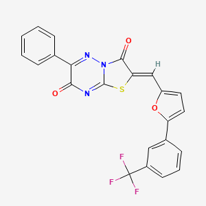 molecular formula C23H12F3N3O3S B11599170 (2Z)-6-phenyl-2-({5-[3-(trifluoromethyl)phenyl]furan-2-yl}methylidene)-7H-[1,3]thiazolo[3,2-b][1,2,4]triazine-3,7(2H)-dione 