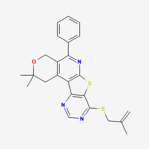 4,4-dimethyl-13-(2-methylprop-2-enylsulfanyl)-8-phenyl-5-oxa-11-thia-9,14,16-triazatetracyclo[8.7.0.02,7.012,17]heptadeca-1(10),2(7),8,12(17),13,15-hexaene