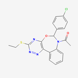 molecular formula C20H17ClN4O2S B11599205 1-[6-(4-chlorophenyl)-3-(ethylsulfanyl)[1,2,4]triazino[5,6-d][3,1]benzoxazepin-7(6H)-yl]ethanone 