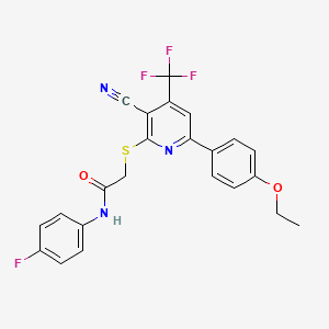 molecular formula C23H17F4N3O2S B11599209 2-{[3-cyano-6-(4-ethoxyphenyl)-4-(trifluoromethyl)pyridin-2-yl]sulfanyl}-N-(4-fluorophenyl)acetamide 