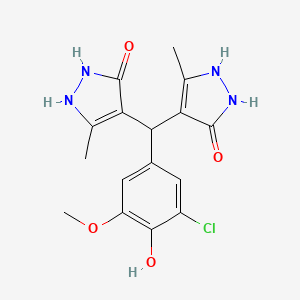 molecular formula C16H17ClN4O4 B11599242 4-[(3-chloro-4-hydroxy-5-methoxyphenyl)(5-hydroxy-3-methyl-1H-pyrazol-4-yl)methyl]-3-methyl-1H-pyrazol-5-ol 