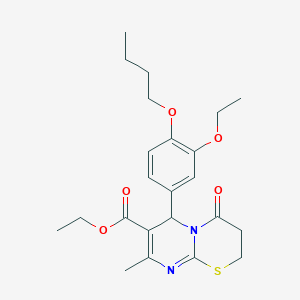 molecular formula C23H30N2O5S B11599292 ethyl 6-(4-butoxy-3-ethoxyphenyl)-8-methyl-4-oxo-3,4-dihydro-2H,6H-pyrimido[2,1-b][1,3]thiazine-7-carboxylate 