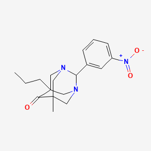 molecular formula C18H23N3O3 B11599319 5-Methyl-2-(3-nitrophenyl)-7-propyl-1,3-diazatricyclo[3.3.1.1~3,7~]decan-6-one 