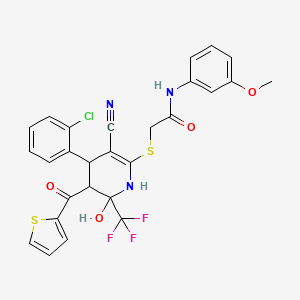 2-{[4-(2-chlorophenyl)-3-cyano-6-hydroxy-5-(thiophen-2-ylcarbonyl)-6-(trifluoromethyl)-1,4,5,6-tetrahydropyridin-2-yl]sulfanyl}-N-(3-methoxyphenyl)acetamide