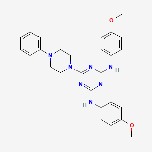 molecular formula C27H29N7O2 B11599386 N,N'-bis(4-methoxyphenyl)-6-(4-phenylpiperazin-1-yl)-1,3,5-triazine-2,4-diamine 